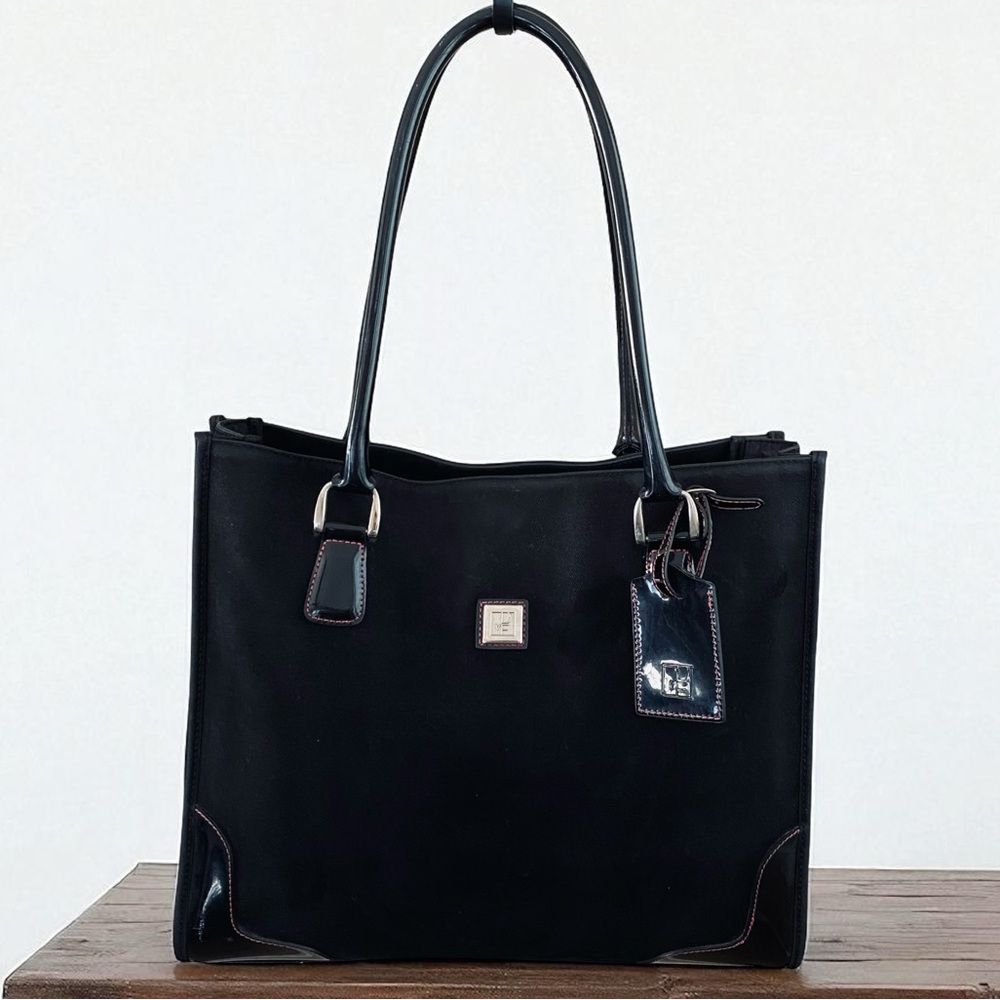Diane Von Furstenberg X Badanco Luggage Large Black Canvas Patent Leather Tote